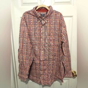 IZOD Men's Sportshirt Shirt Size  3XL Cotton Red Wine Navy Blue Orange Plaid